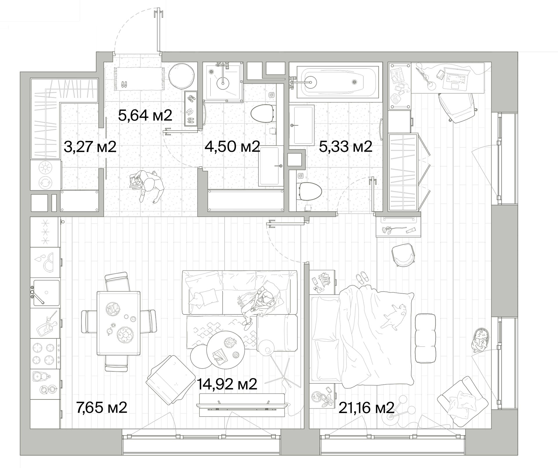 1 комн. квартира, 62.5 м², 6 этаж 