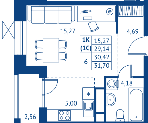 студия, 29.1 м², 7 этаж 