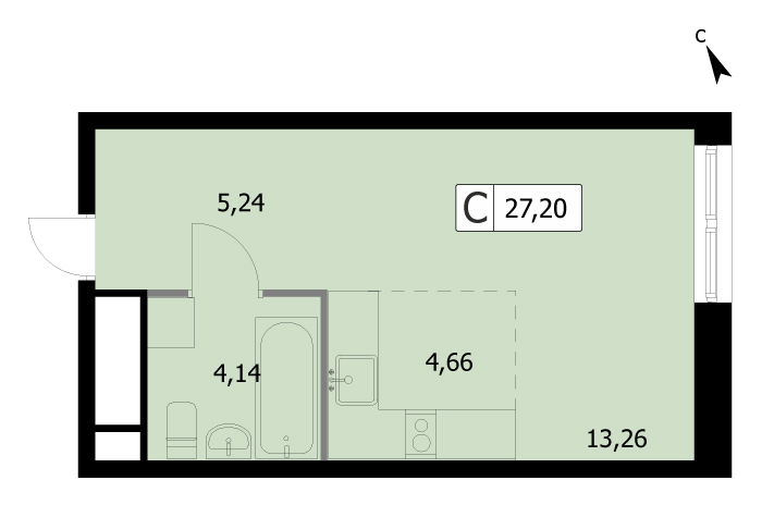 студия, 27 м², 18 этаж 
