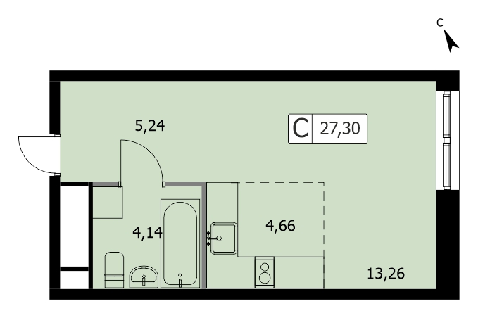 студия, 27.1 м², 13 этаж 