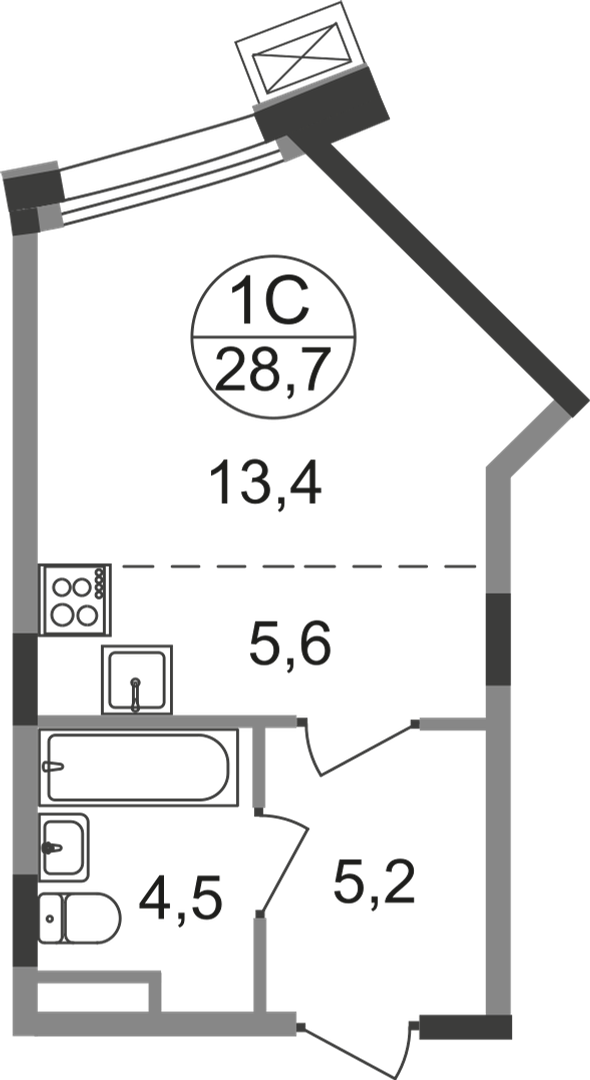 студия, 28.7 м², 5 этаж  (из 9)