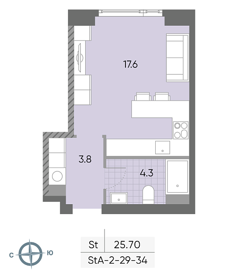 студия, 25.7 м², 31 этаж 