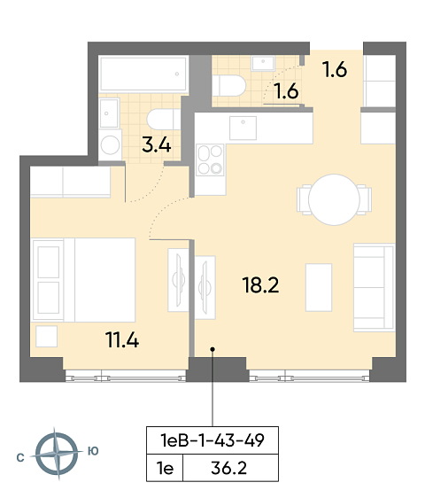 студия, 36.2 м², 47 этаж 