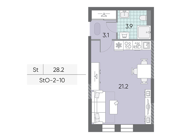 студия, 28.2 м², 10 этаж 