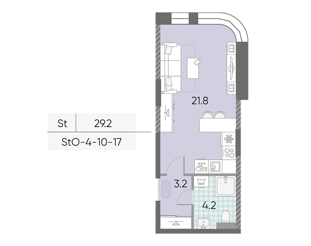студия, 29.2 м², 14 этаж 