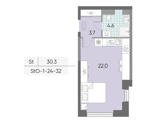 студия, 29.8 м², 23 этаж 