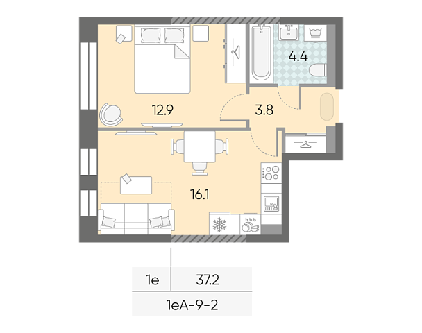 студия, 37.2 м², 2 этаж 