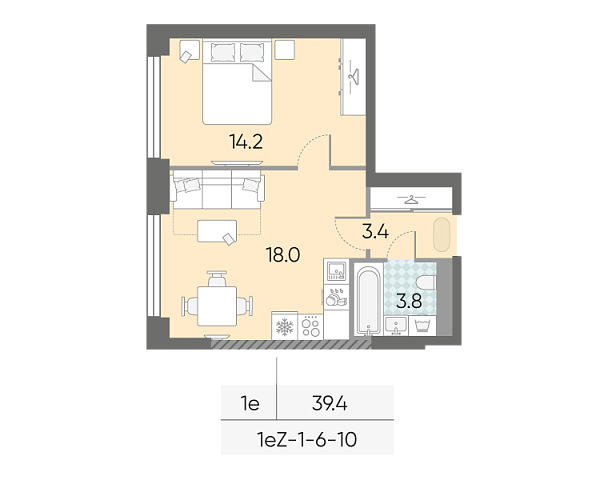 студия, 39.4 м², 7 этаж 