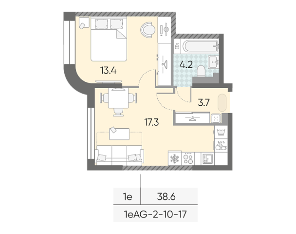 студия, 38.6 м², 15 этаж 