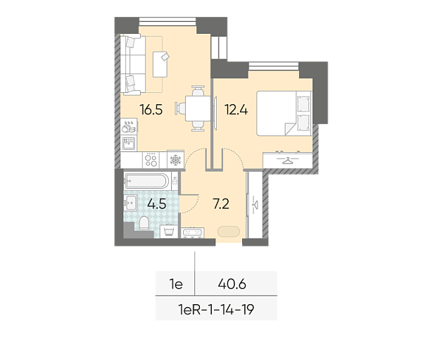 студия, 40.6 м², 15 этаж 