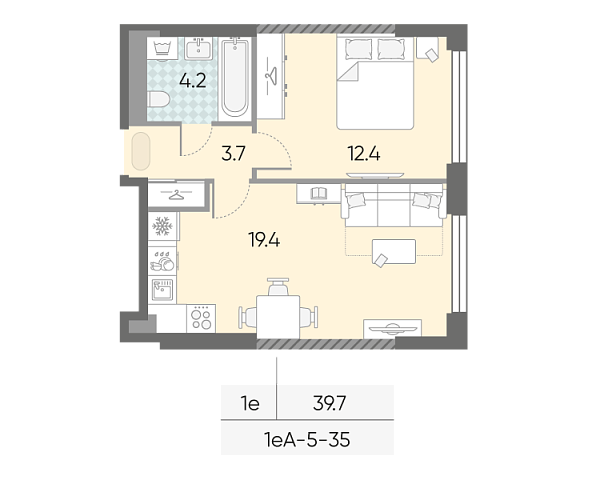 студия, 39.7 м², 35 этаж 
