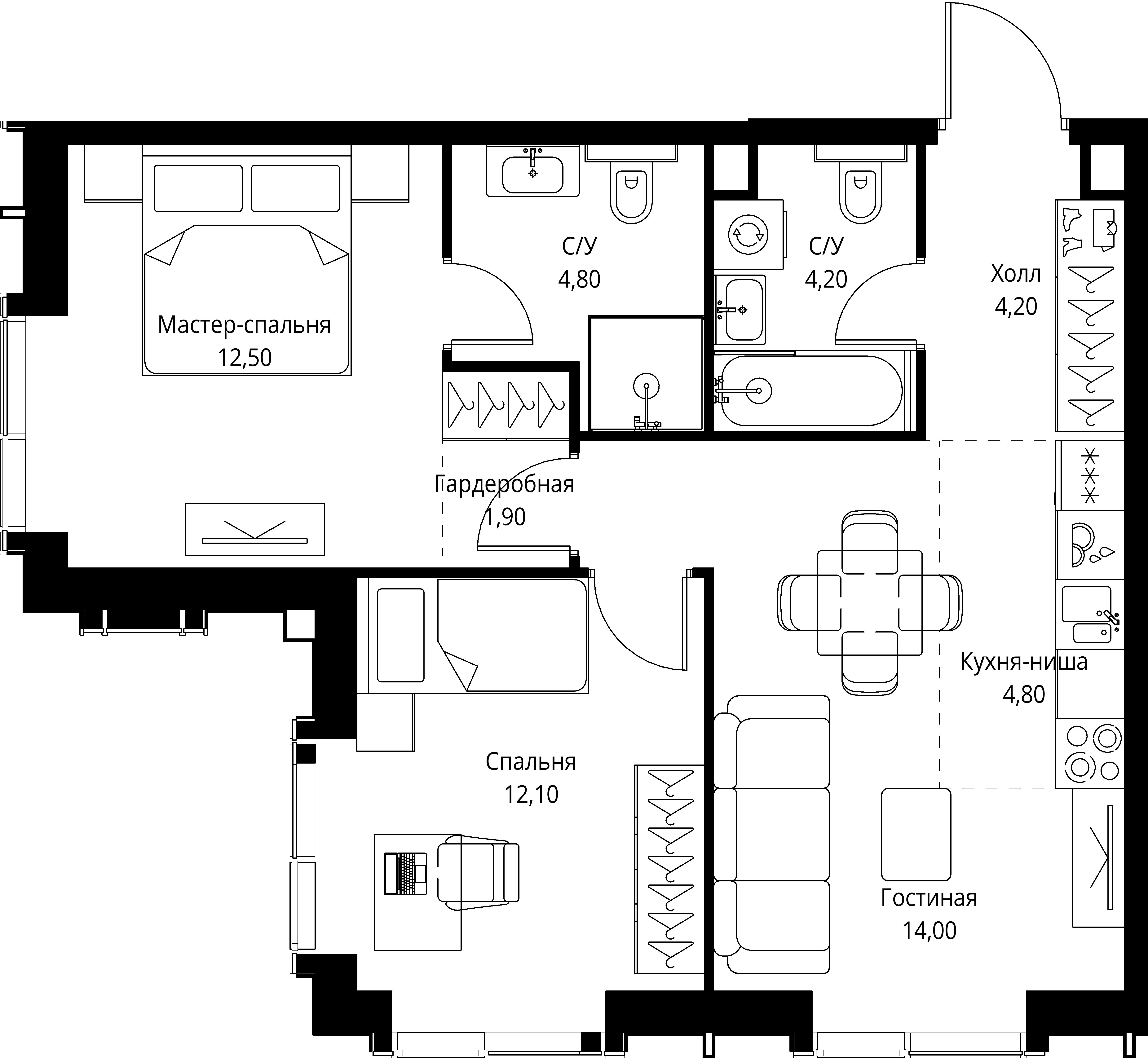 2 комн. квартира, 58.5 м², 3 этаж 