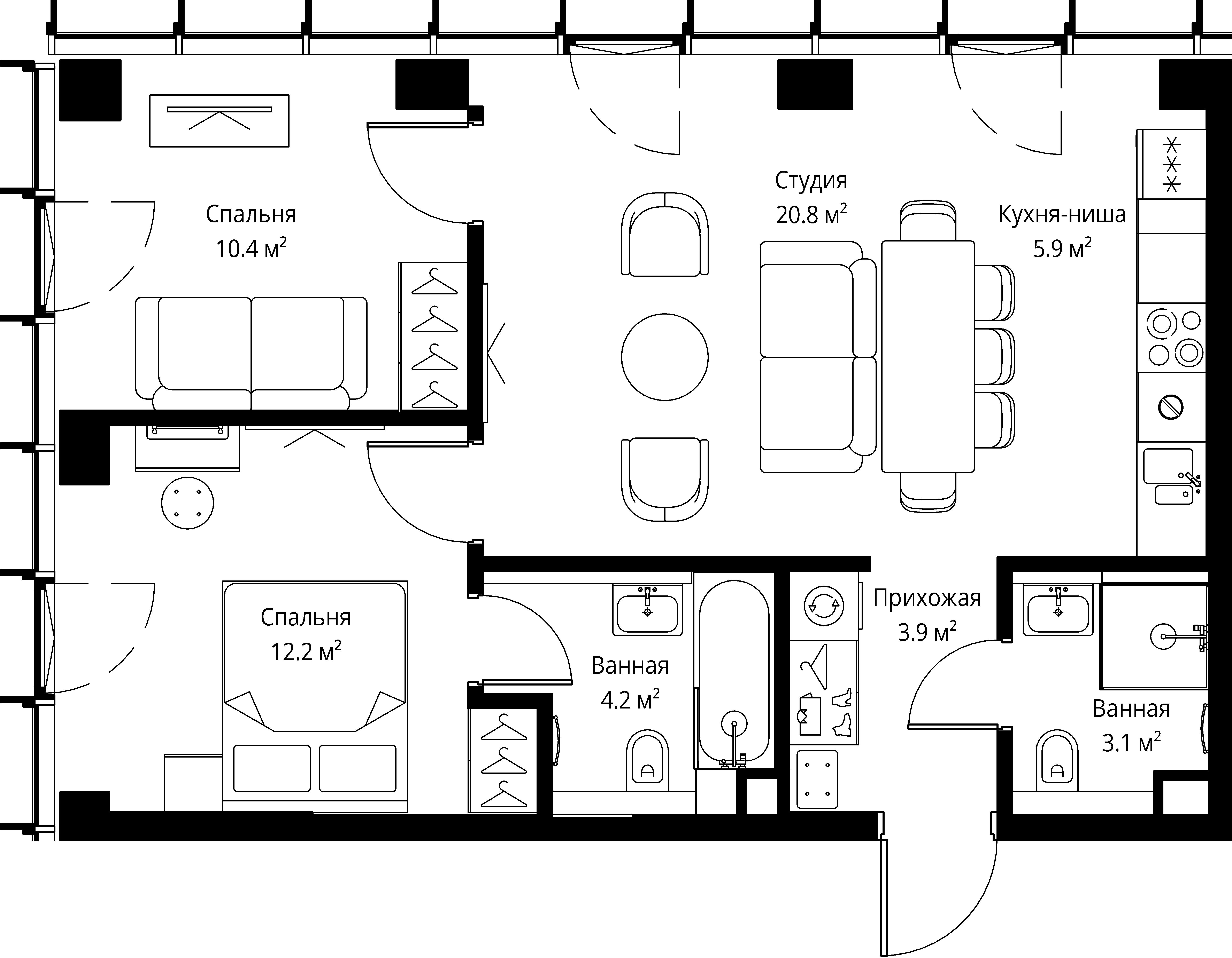 2 комн. квартира, 60.5 м², 3 этаж 