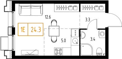 студия, 24.3 м², 2 этаж 