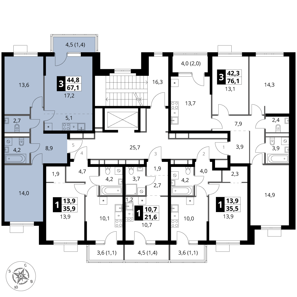 3 комн. квартира, 67.1 м², 7 этаж 