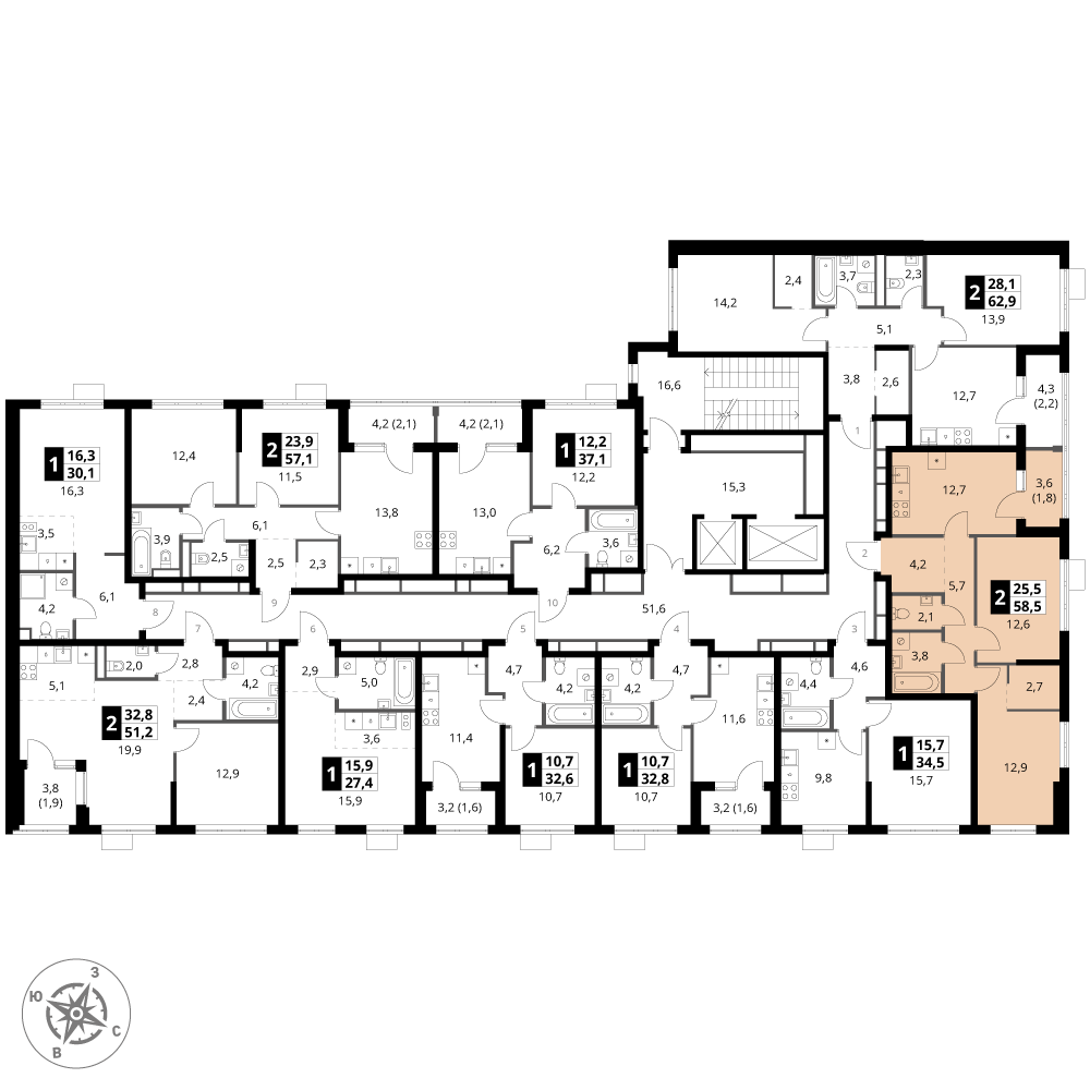 2 комн. квартира, 58.5 м², 9 этаж 