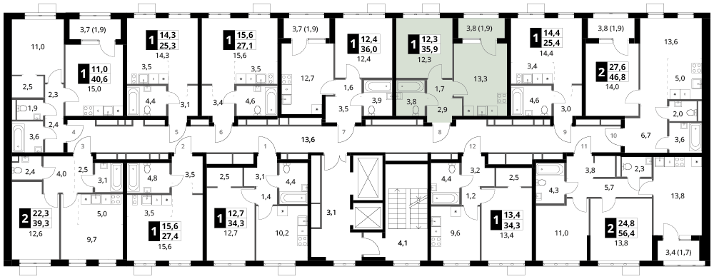 1 комн. квартира, 35.9 м², 2 этаж 