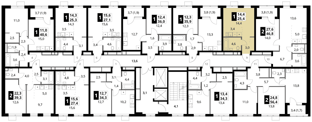 студия, 25.4 м², 2 этаж 