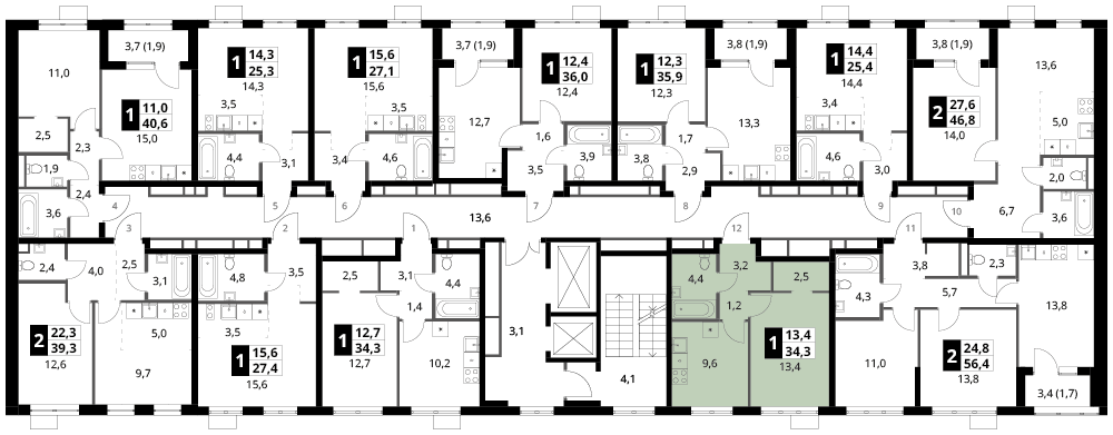 1 комн. квартира, 34.3 м², 2 этаж 