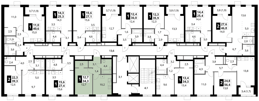 1 комн. квартира, 34.3 м², 3 этаж 