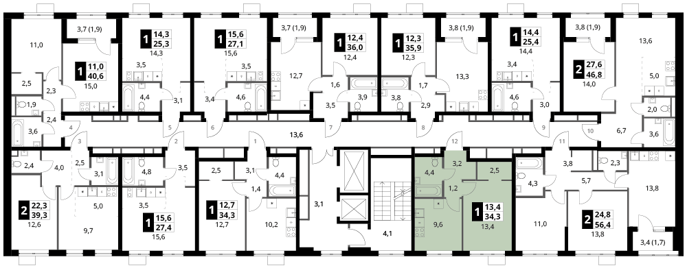 1 комн. квартира, 34.3 м², 3 этаж 