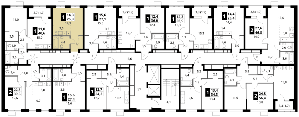 студия, 25.3 м², 16 этаж 