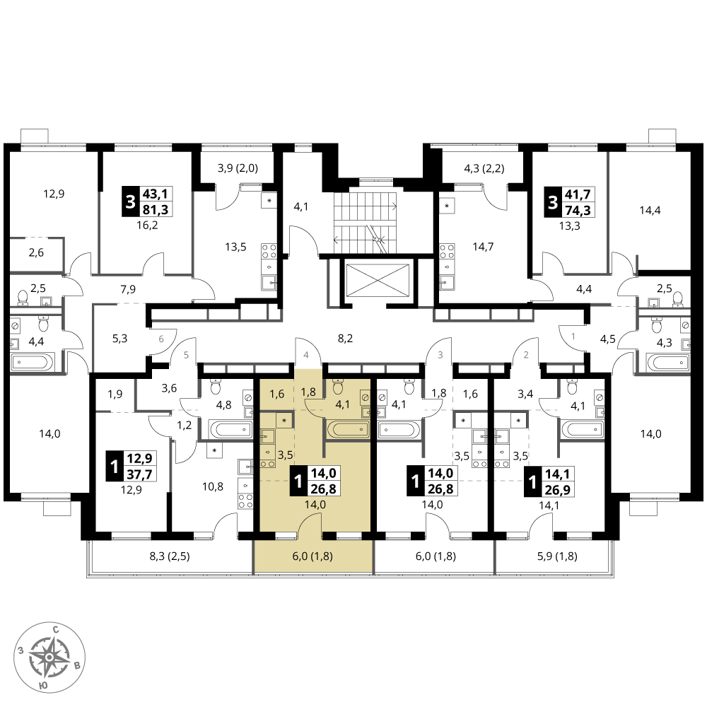 студия, 26.8 м², 9 этаж 