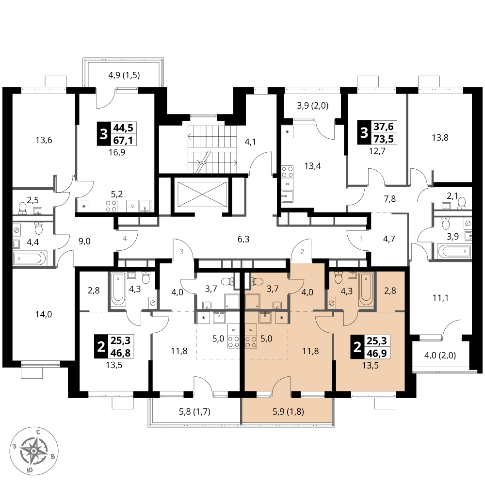 2 комн. квартира, 46.9 м², 8 этаж 