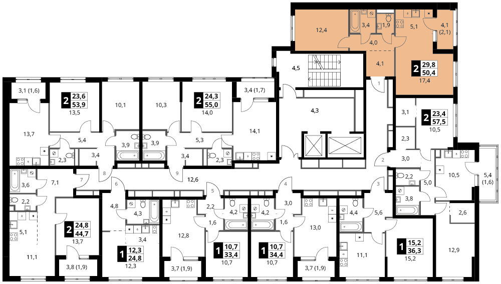 2 комн. квартира, 50.4 м², 2 этаж 
