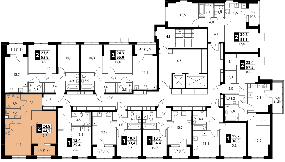 2 комн. квартира, 44.7 м², 13 этаж 