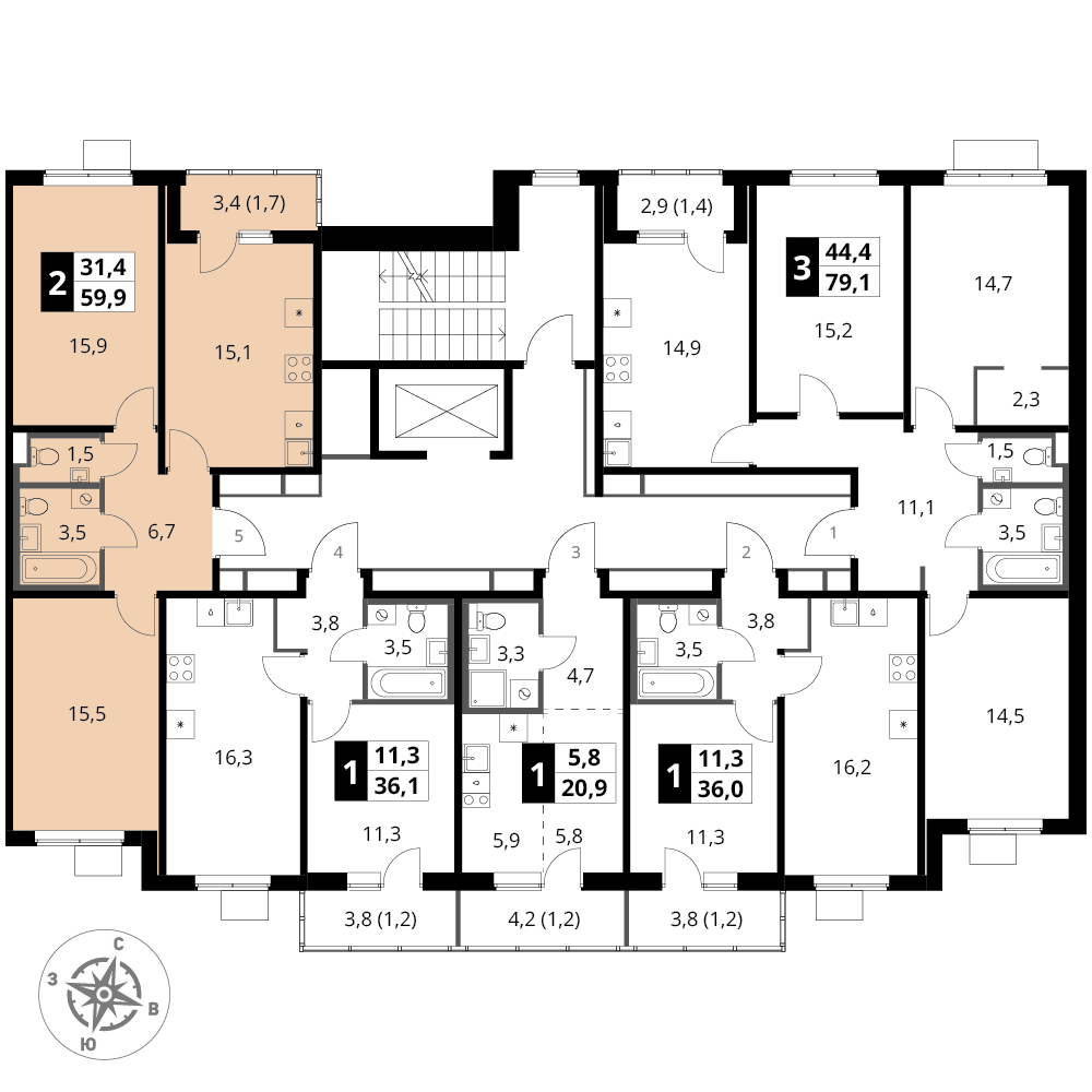 2 комн. квартира, 59.9 м², 6 этаж 