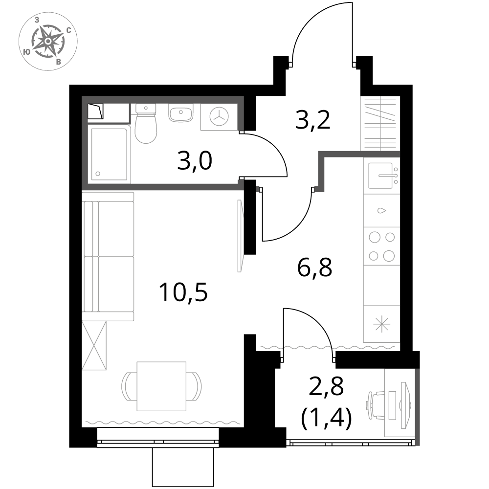 студия, 24.9 м², 2 этаж 