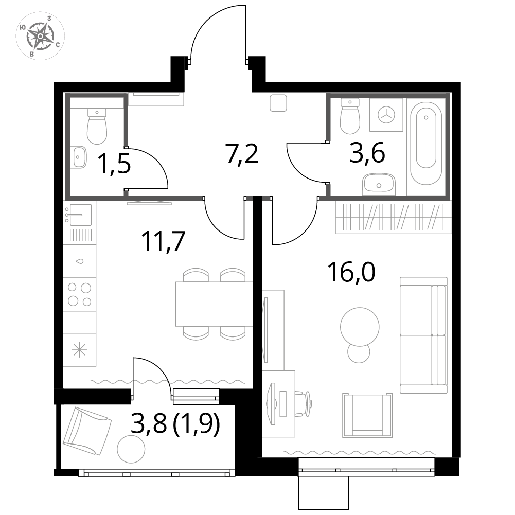 1 комн. квартира, 41.9 м², 10 этаж 