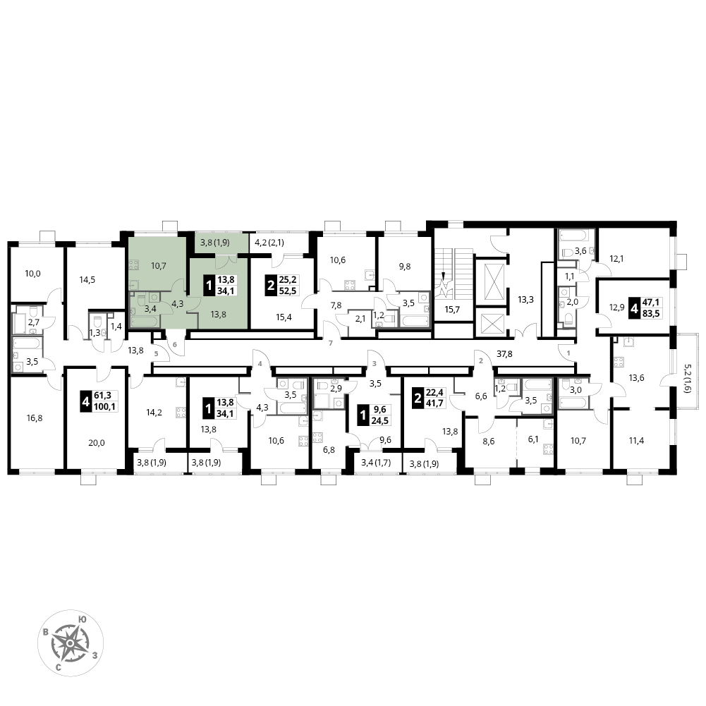 1 комн. квартира, 33.8 м², 5 этаж 