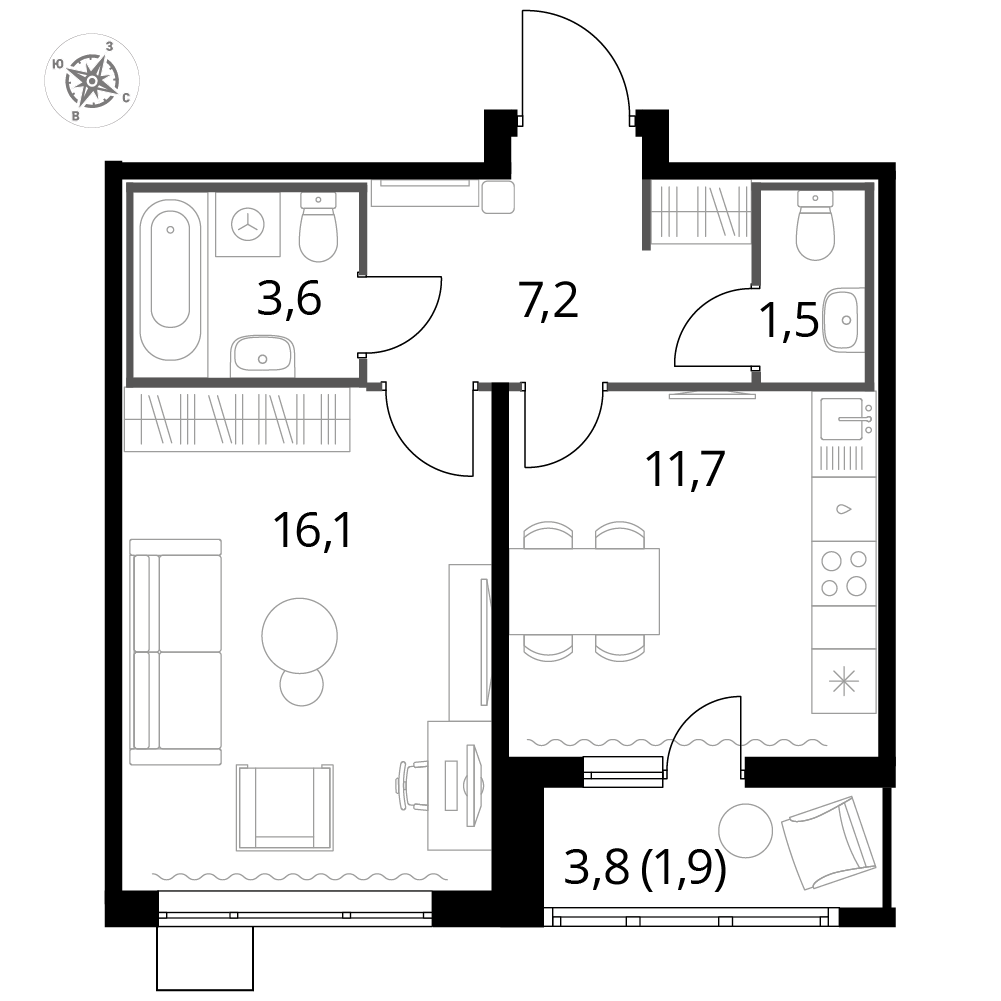 1 комн. квартира, 41.9 м², 10 этаж 