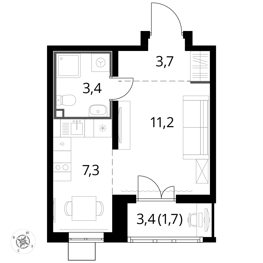 студия, 27.4 м², 10 этаж 