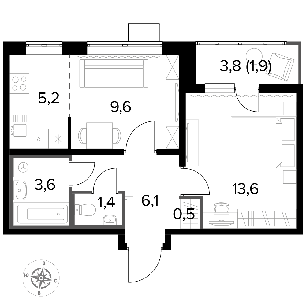 2 комн. квартира, 41.9 м², 7 этаж 