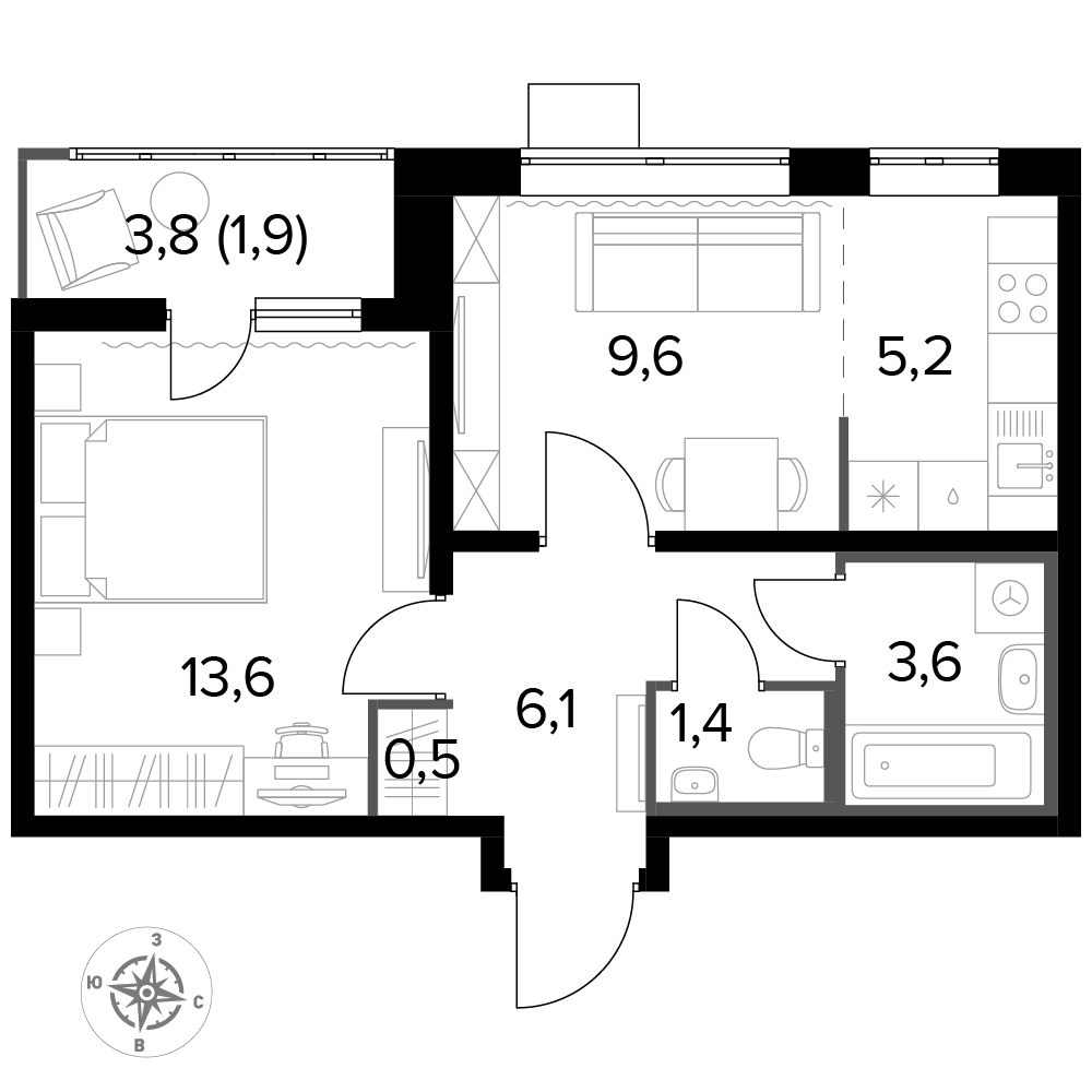2 комн. квартира, 41.9 м², 11 этаж 