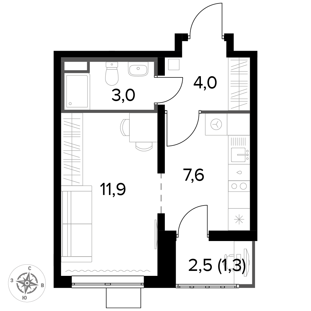 студия, 27.6 м², 6 этаж 