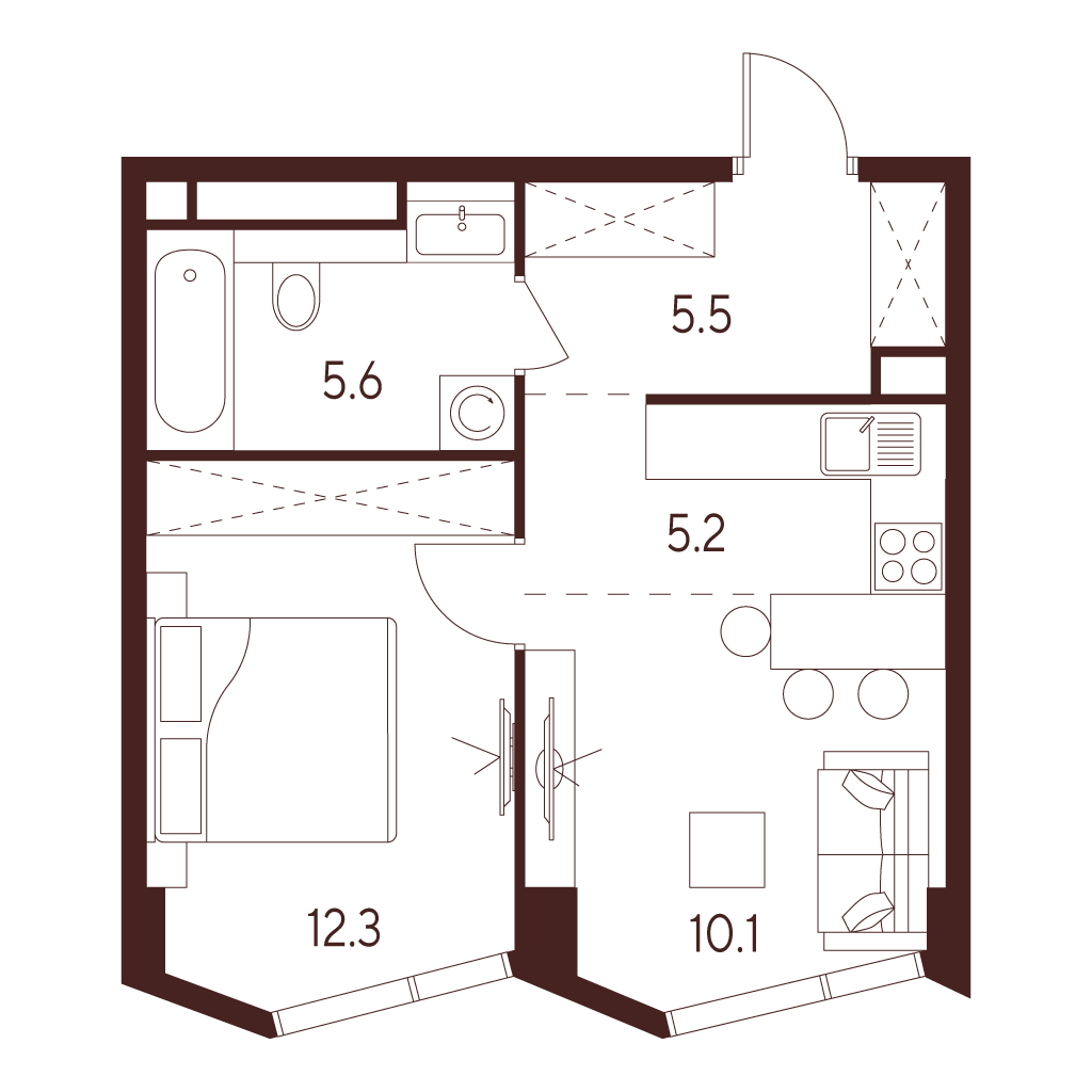 2 комн. квартира, 38.7 м², 13 этаж 