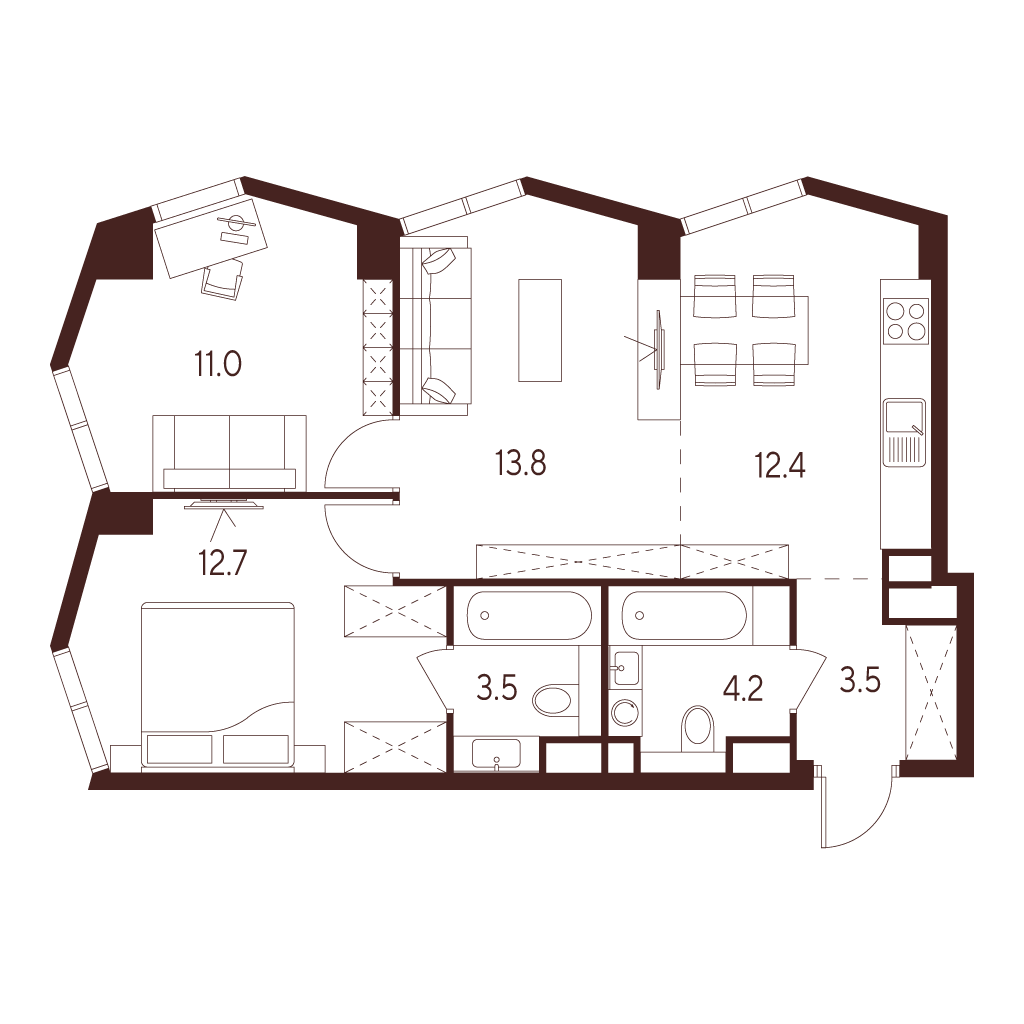 3 комн. квартира, 61.1 м², 17 этаж 
