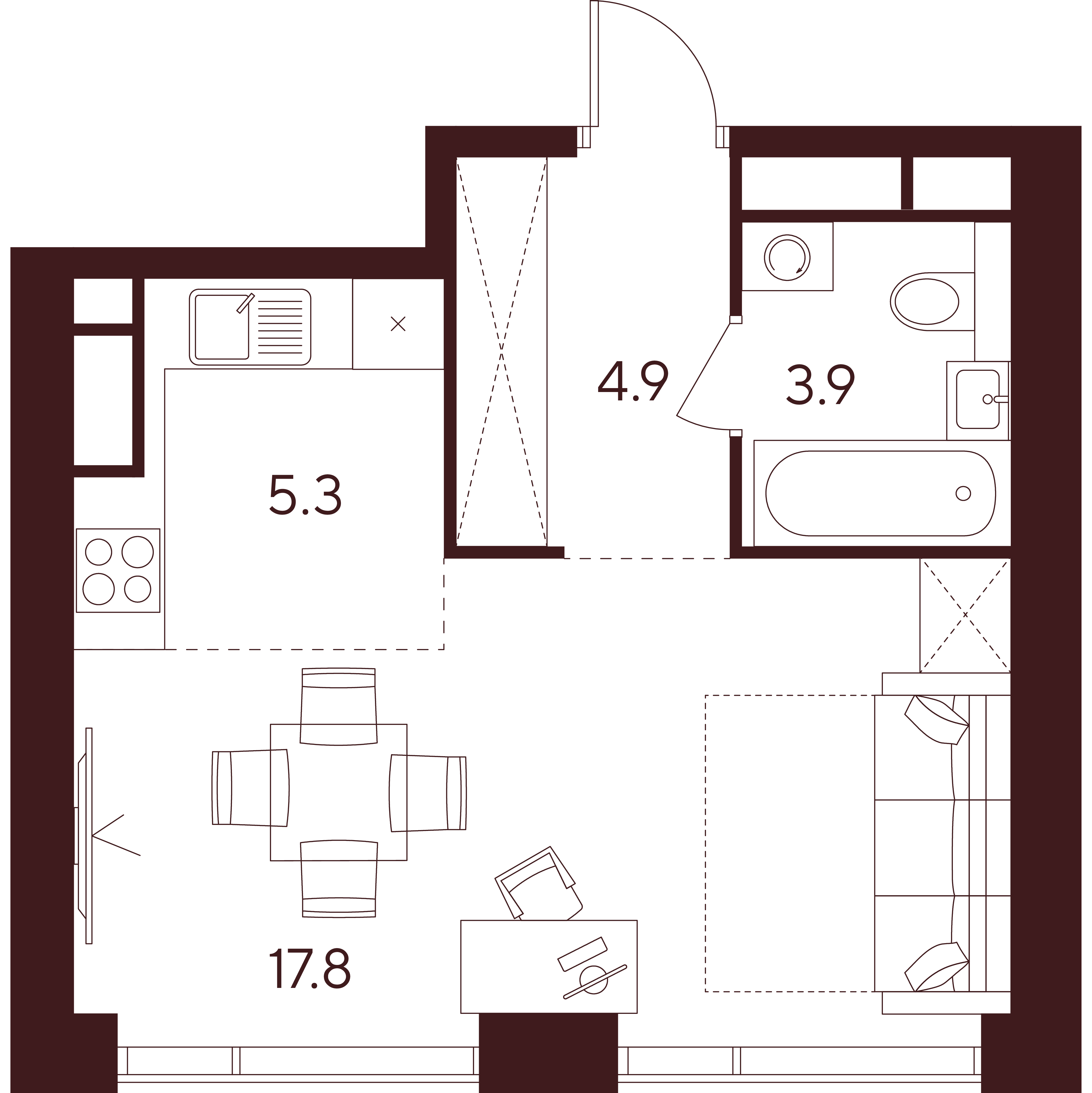 студия, 31.9 м², 33 этаж 