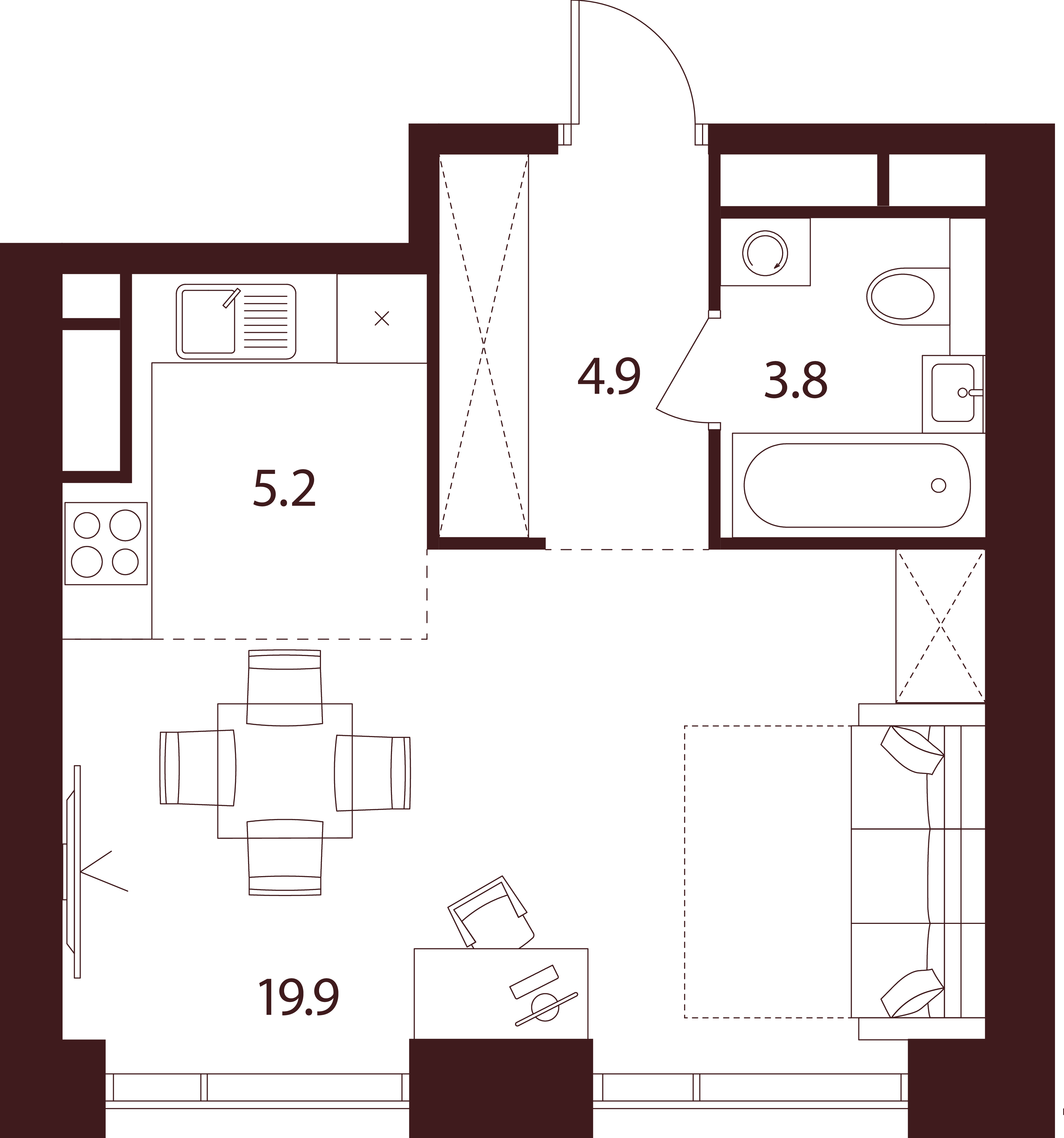 студия, 33.8 м², 30 этаж 