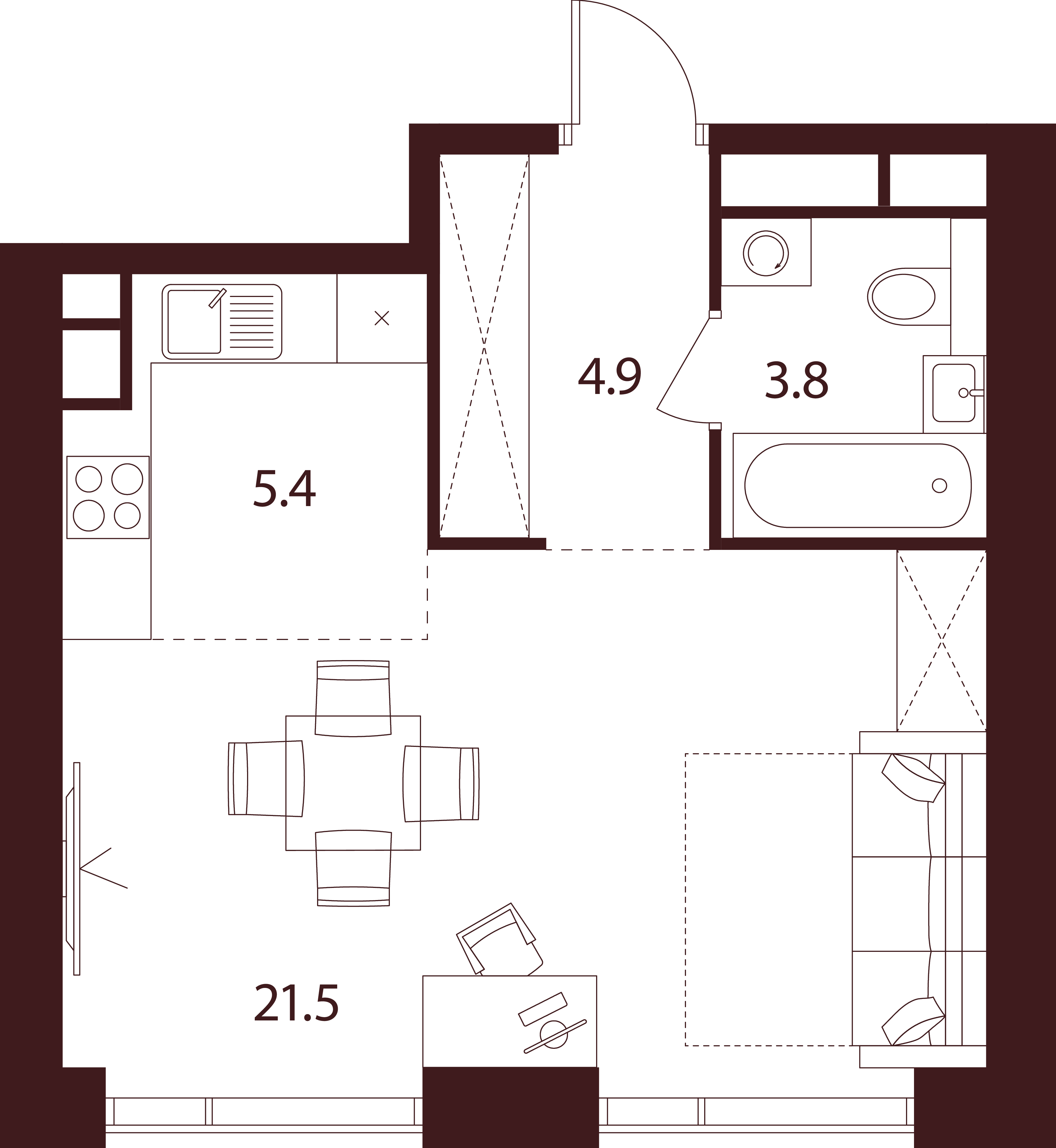 студия, 35.6 м², 26 этаж 