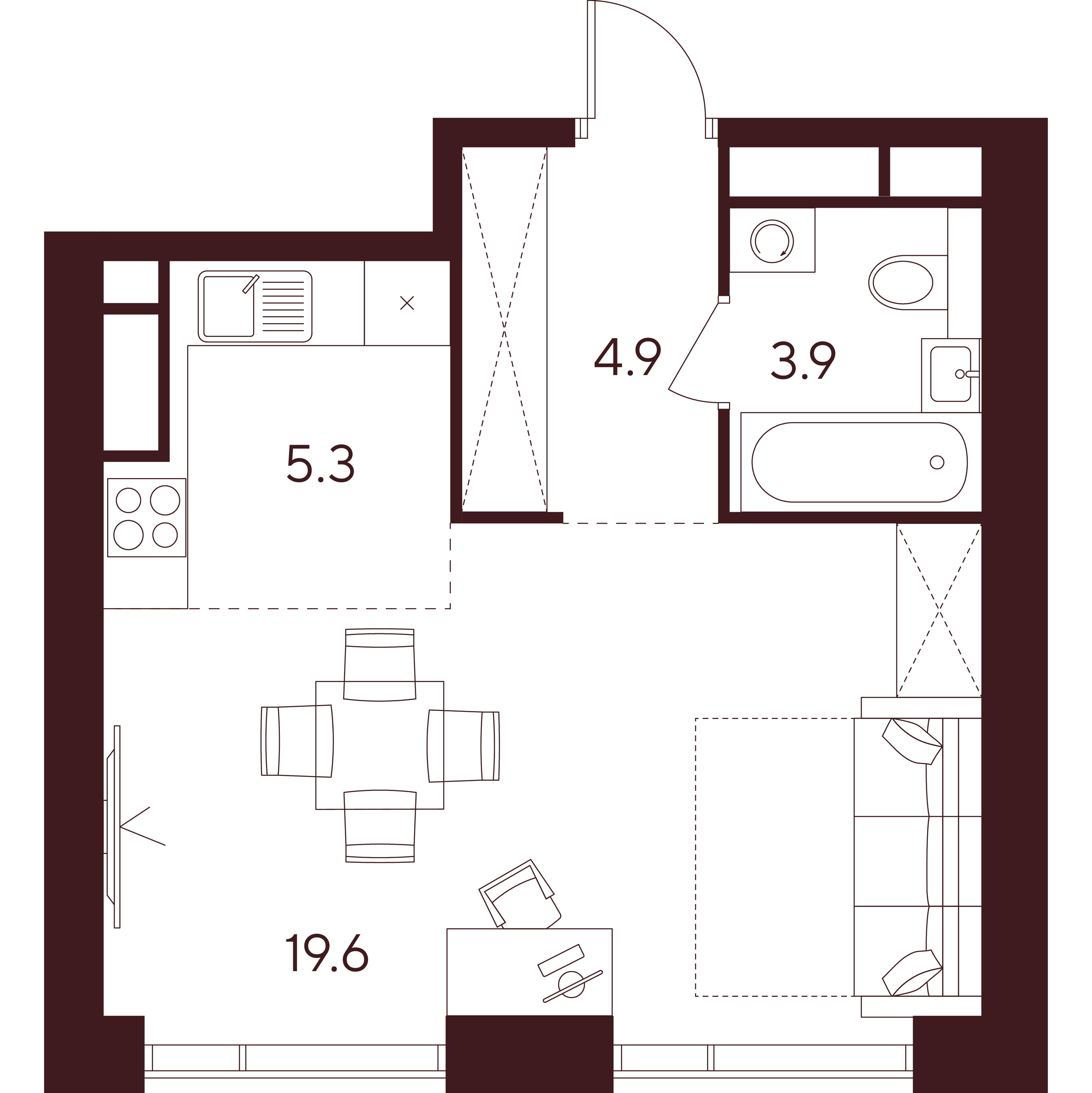 студия, 33.7 м², 35 этаж 