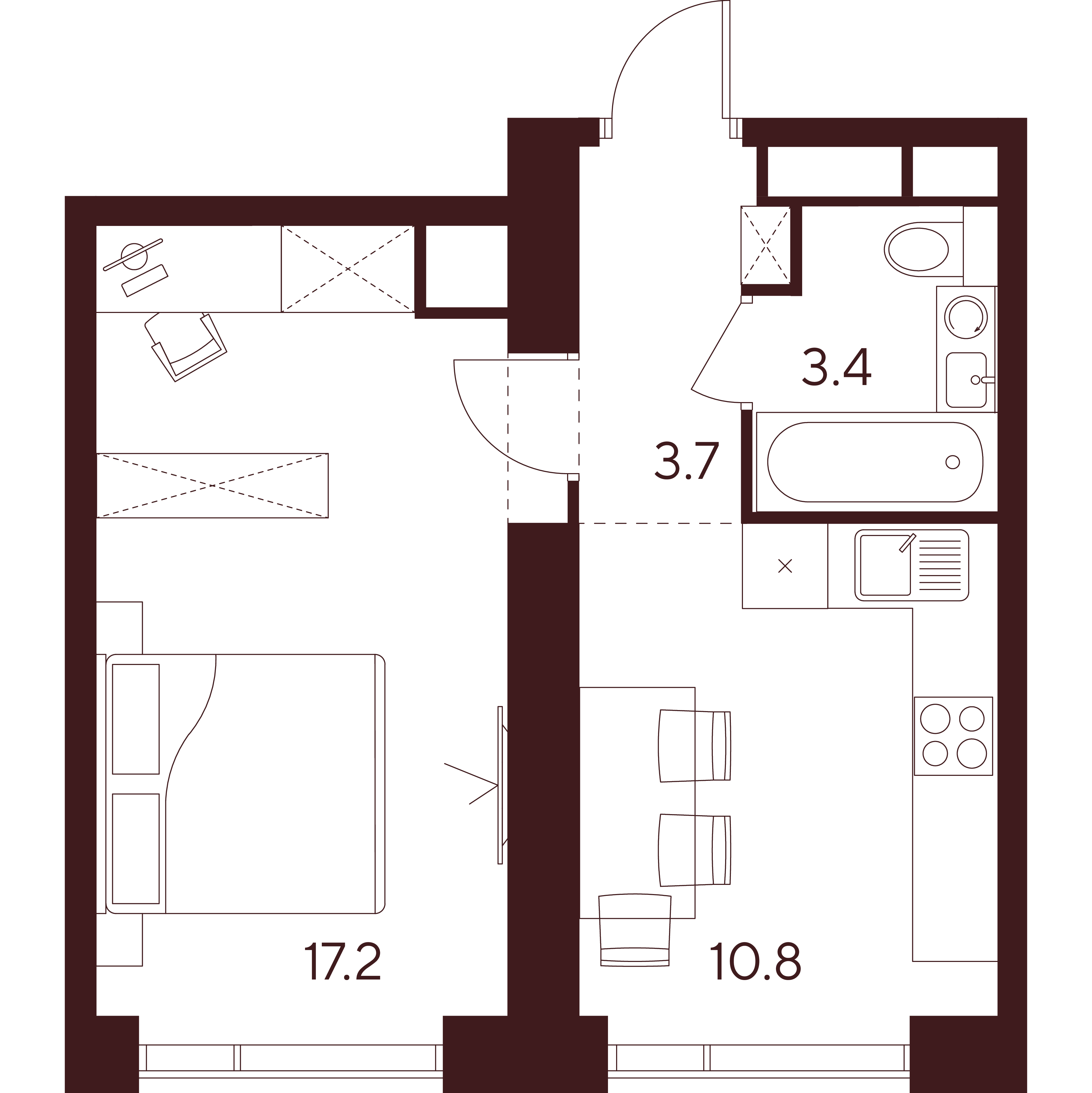 1 комн. квартира, 35.1 м², 41 этаж 