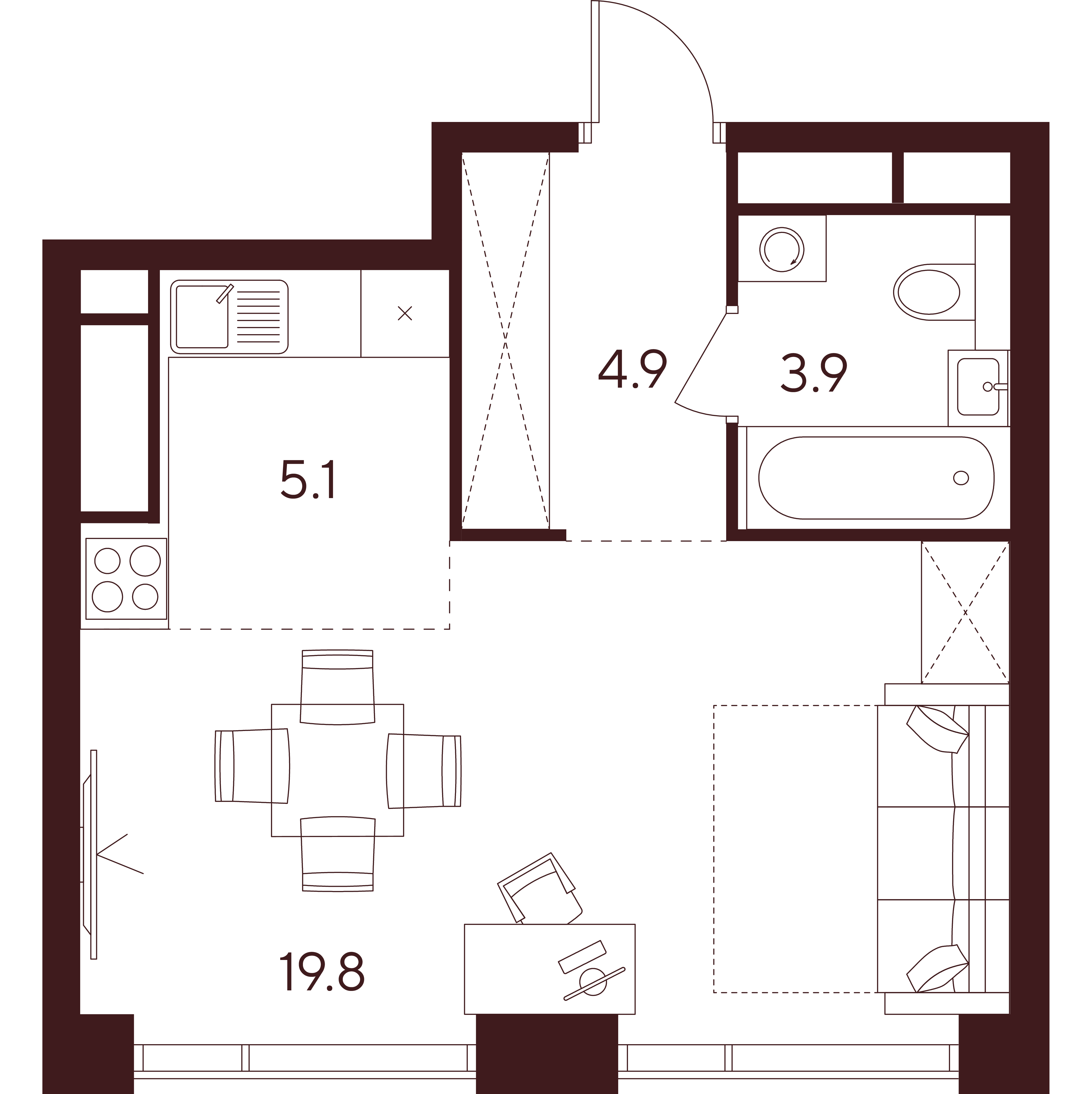 студия, 33.7 м², 47 этаж 