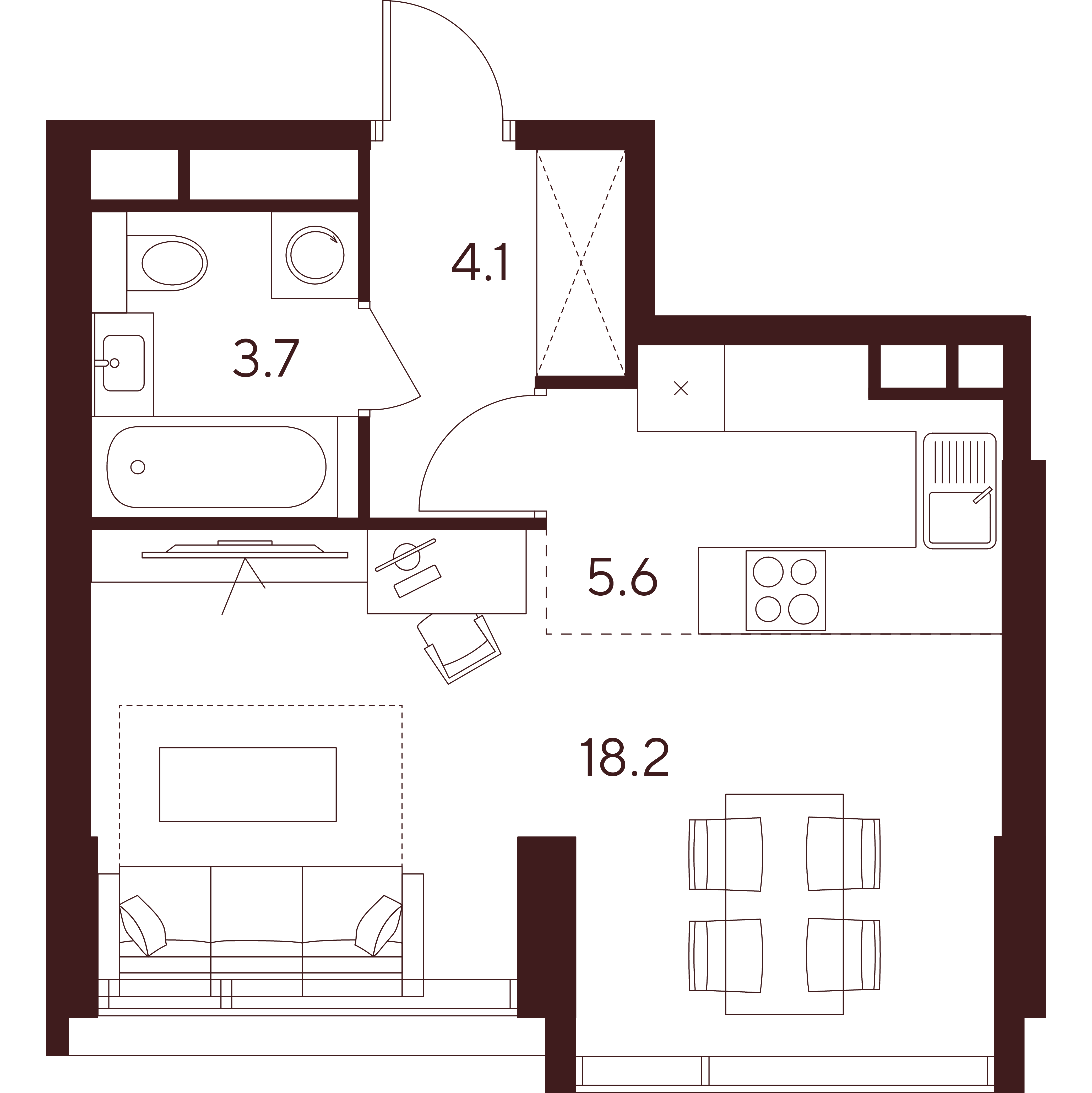 студия, 31.6 м², 26 этаж 