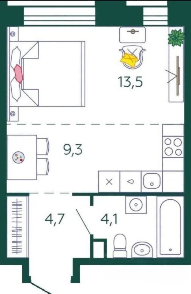 студия, 31.6 м², 4 этаж 
