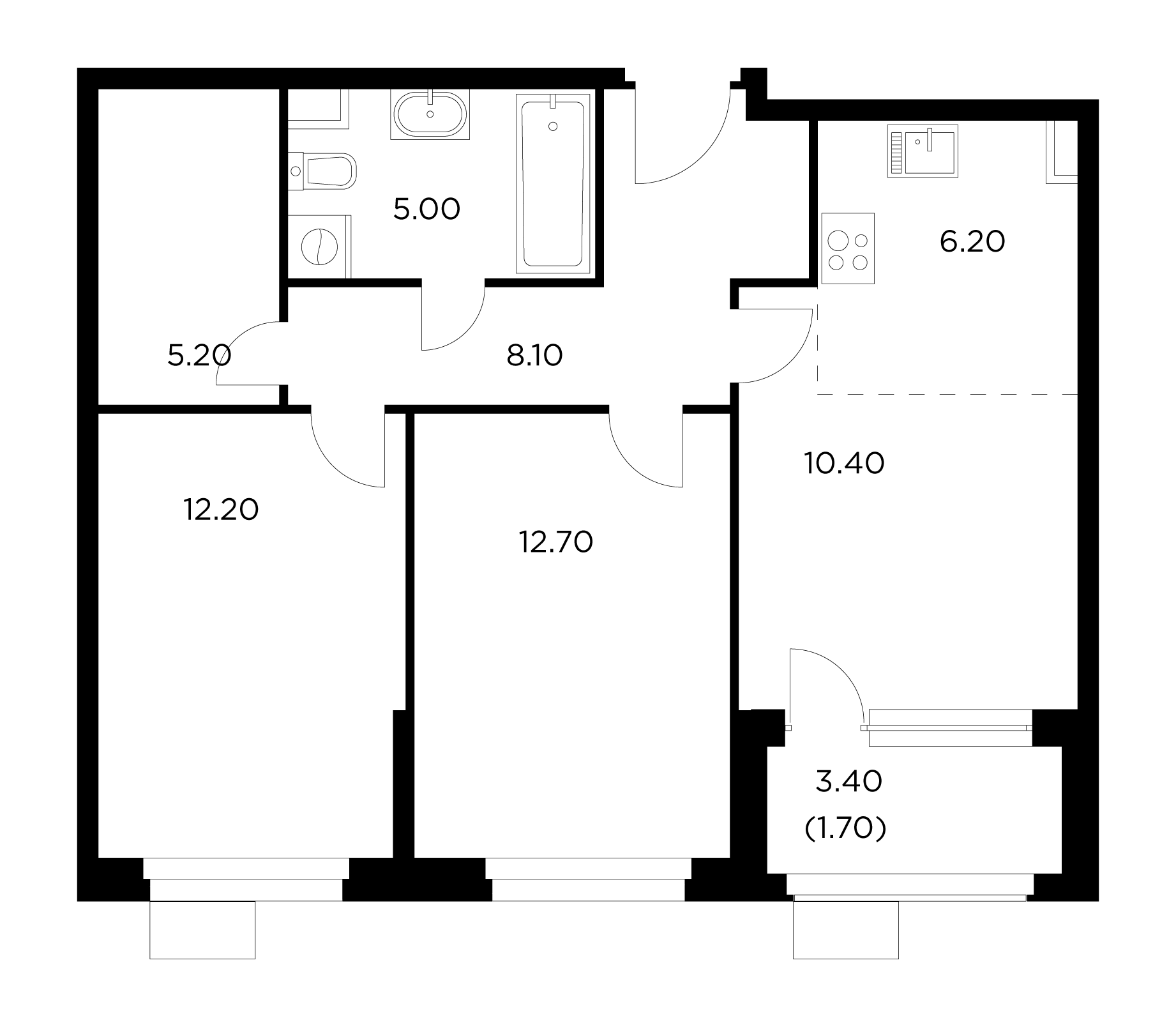 3 комн. квартира, 61.5 м², 5 этаж 
